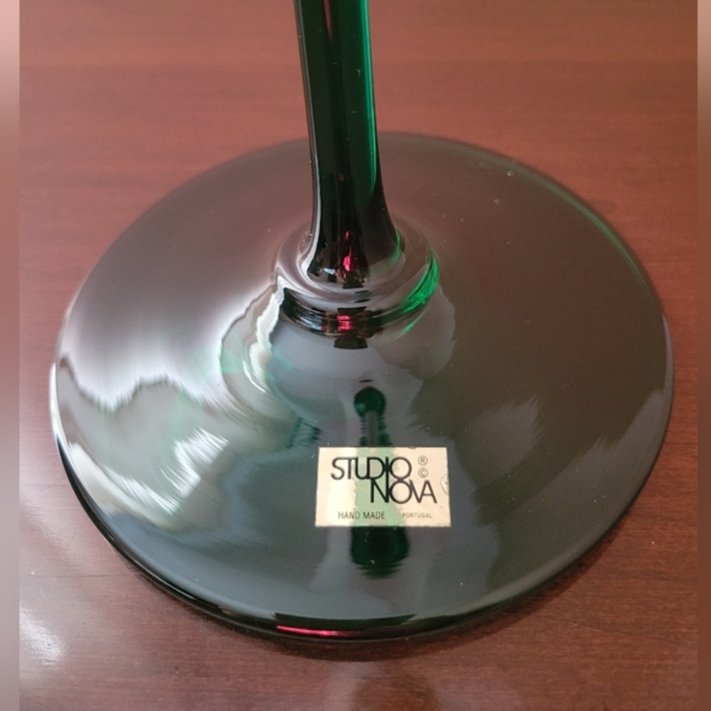 Studio Nova Handmade Portugal Green Glass Tulip Candle Holder 🌷 - Picture 3 of 5